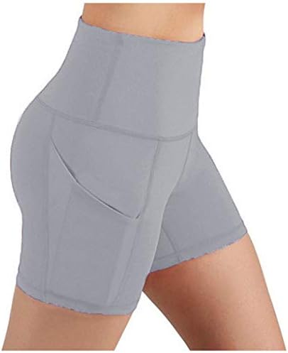 Dbylxmn дама цврста истегнување џебни јога шорцеви со високи половини под-панталони фитнес колк што работи со јога-велосипедски шорцеви