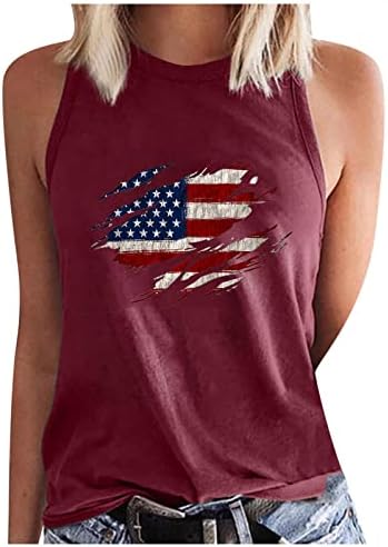 Американски резервоар за знамиња за жени 4 -ти јули патриотска маица САД starsвезди ленти печати без ракави кошула лето лабава елек маички