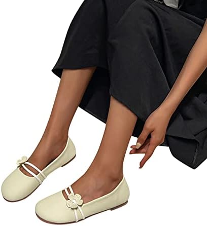 Рамни чевли за жени облечени жени црни рамни дами мода цврста боја кожна површина, цветна удобност рамни обични чевли