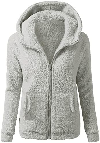 Jxqcwy дуксери палто за жени зимско топло пријатно руно јакни плус големина цврста патент во боја на врвот на облеката со џеб
