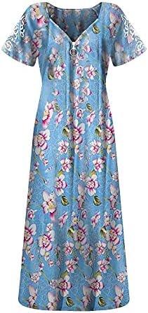 Nokmopo Краток ракав облечен обичен мода цврста боја шуплива кратка ракав патент v-вратен фустан женски фустани