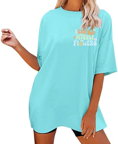 Mtsенска облека MTSDJSKF за лето плус големина, буква графички кратки ракави екипаж модна маица маица за жени лето