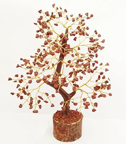Nirdesh Исцелување кристално дрво Црвено Јаспер чакра дрво на животот Бонсаи пари дрво златна жица дрвена база реики кристални подароци