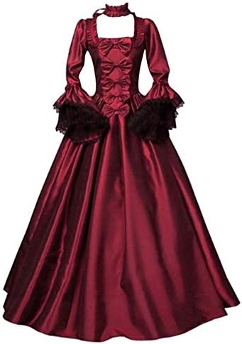 Andongnywell женски чипка за зашивање на голем bellвонче за средновековен фустан Палас гроздобер фустани со долги ракави фустани