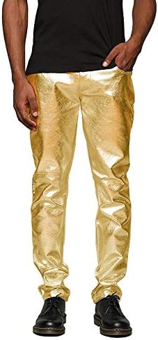 Coofandy Mens Metallic Shiny Fart Farting Dance Disco Nightclub панталони панталони со нозе