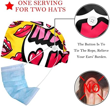 2 пакувања работно капаче со копче и џемпери за жени со долга коса прилагодлива вратоврска црвена секси усни бакнежи