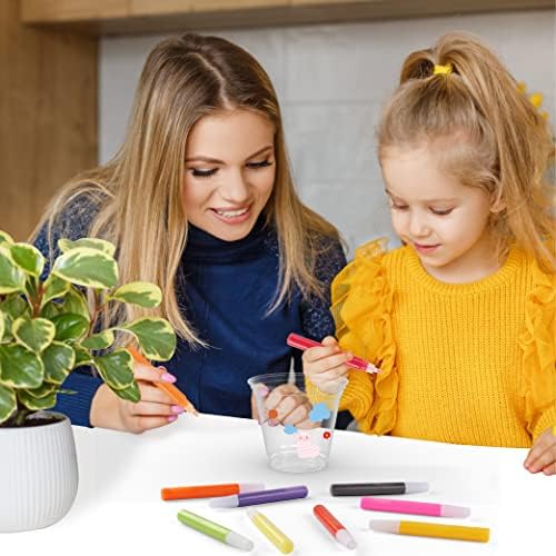 Suncatcher Paint Pens, сет од 24 бои, DIY витраж со стакло прозорец уметност Пенка за деца и тинејџери, боја на сонце за прозорци,