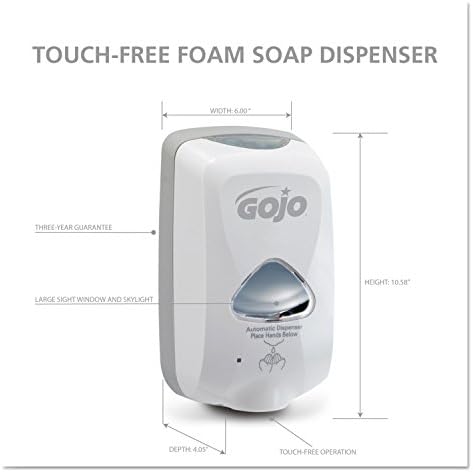 GOJO 274012 TFX -диспензерот за сапун од пена, 1200ml, 4 1/10W x 6d x 10 3/5H, сива