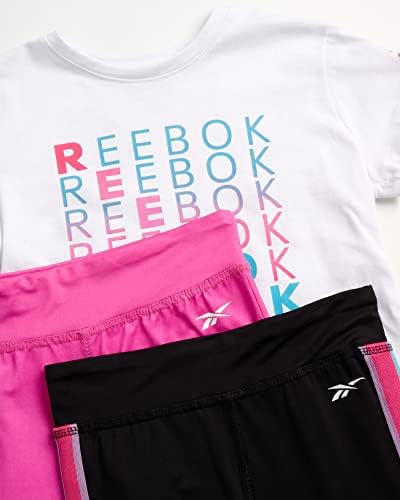 Сет на активни хеланки на девојки Reebok - 3 парчиња перформанси маица и хеланки за јога панталони