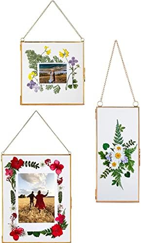 Двојна стаклена рамка за притиснати цвеќиња, лисја и уметнички дела - сет од 3 висини рамки за слики, 6x6, 6x8, 4x9 лебдат цветни рамки,