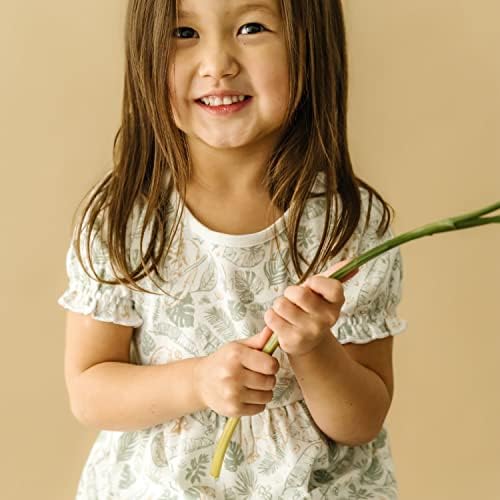 Makemake Organics Gos organic памучен фустан Девојки Twirly Puff Relaive Fuest Shorte Relle Toddler Nowborn на 5 години