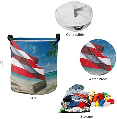 Корпа За Складирање алишта Знаме На Порторико 4 јули Големи Канти За Складирање Што Се Преклопуваат Со Рачки Коко Дрво Торба За Попречување
