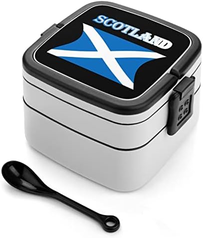 Шкотска знаме за ручек, преносен двослоен кутија Бенто кутија со голем капацитет контејнер со контејнер за храна со лажица