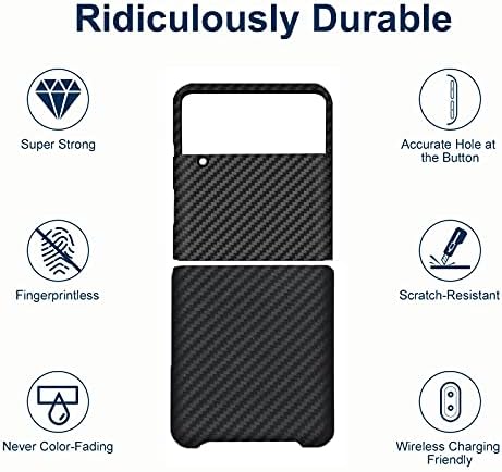 Сизифи Супер Тенок Случај За Samsung Galaxy Z Flip 3 5G, Вистинска Заштитна Кожа На Капакот На Coverмидни Влакна, Цврсто Издржливо Јаглеродно
