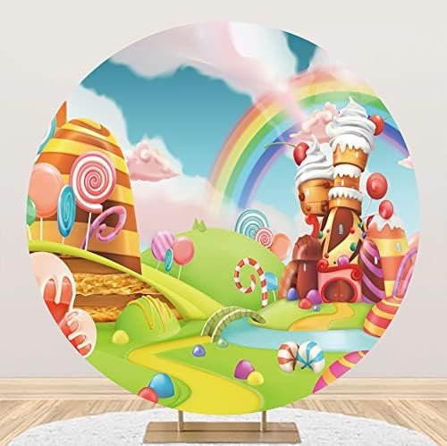 Aofoto 7.2x7.2ft Candyland Роденден Декорации Банер Круг Позадина Покритие За Роденденска Забава Шекерче Виножито Кекс Сладолед