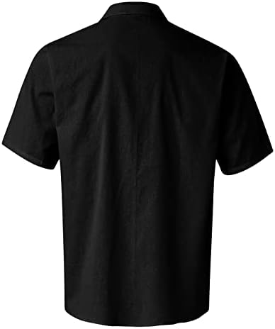 2023 година Нова летна ласкава боја што одговара на копчињата со кратки ракави, машка ленена кошула темна кошула за мажи