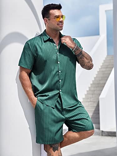 Fdsufdy Облека со две парчиња за мажи со машка кошула за печатење и шорцеви