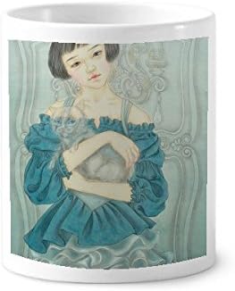 Сина фустан убавина кинеска сликарство за заби за заби, држач за пенкало кригла керамички штанд -молив чаша