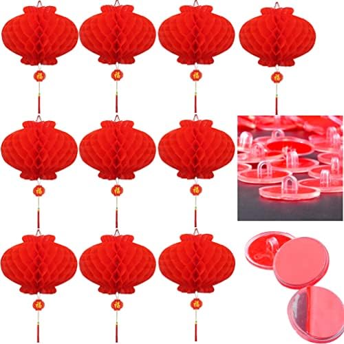 10 парчиња кинески фенери за црвена хартија и wallидни монтирани не-обележувачки декорации на фестивали поставени за нова година,