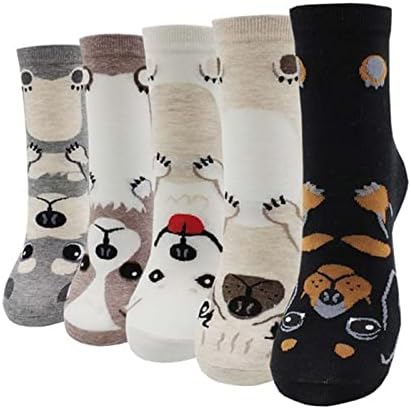 Женски чорапи со теми од животни пет пара поставуваат дневни чорапи слатки кучиња чорапи жени атлетски високи чорапи
