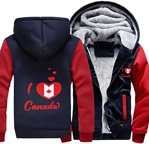 Ја Сакам Канада Канада Знаме Машки Дуксер Со Патент Со Долги Ракави Со Дебел Капут Џемпер јакна Со Качулка Со Џебови