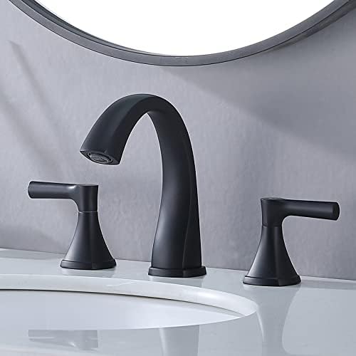 Вапсин 3 дупка широко распространета тапа за бања црна, 2 рачка мат црна тапа за мијалник за бања, лавата суета тапа за мијалник за бања