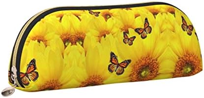Елбул жолти цвеќиња пеперутки печати кожна канцелариска торба со молив кутија патент молив кутија за тинејџери момчиња девојчиња