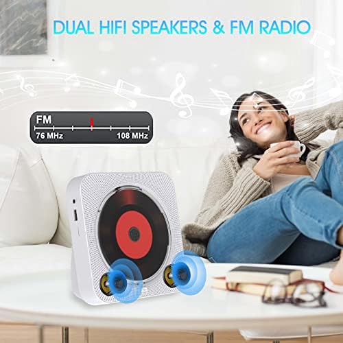 Micocious Portable CD -плеер со Bluetooth, Desktop CD плеери со двојни HIFI звучници за домашна музика ЦД плеер со LCD екран/FM радио/покривка