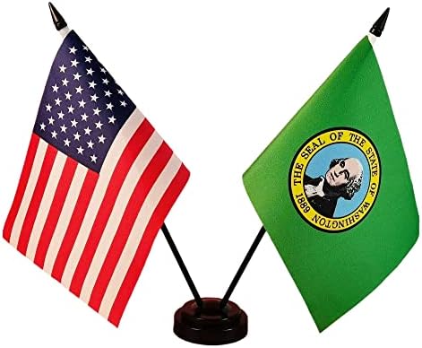 Америка &засилувач; Вашингтон Близнак Биро Знаме, Сад Вашингтон Табела Знамиња, 8 х 5 Инчи Американски &засилувач; Вашингтон Делукс Биро Знаме
