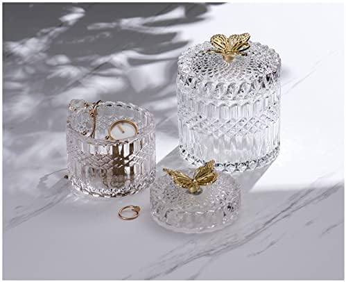 HGGDKDG Европски стил Пеперутка стаклена тегла Кенди тегла за домаќинство Памук британски кутија за накит за складирање на накит за десктоп