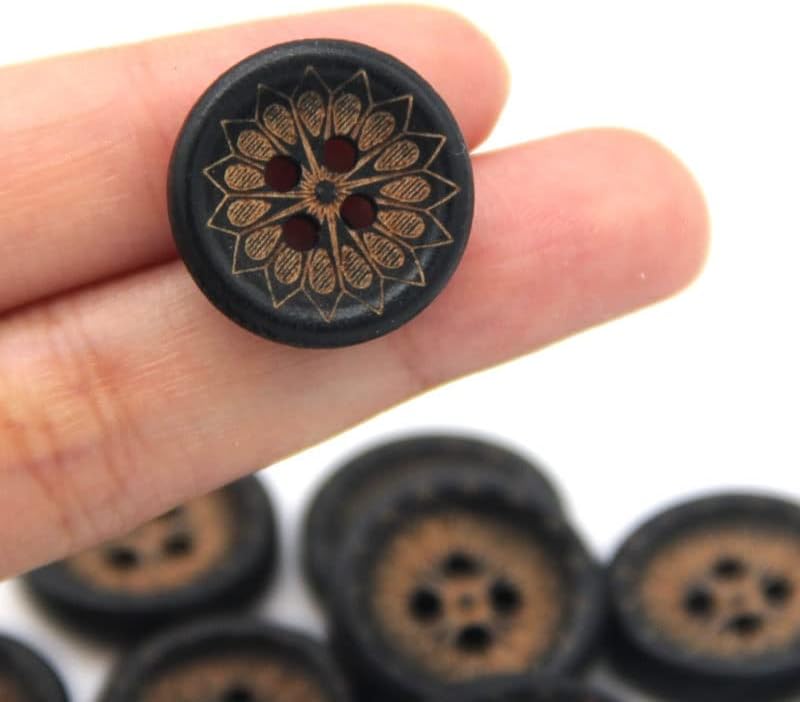 WODMB 18мм црни дрвени копчиња за надворешна облека DIY занаетчиски ровови со палто