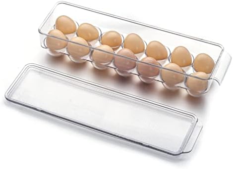 Држач за јајце Рохам за фрижидер, канти за организатор на фрижидер, контејнер со јајца со капаци акрилна пластика 14 броење