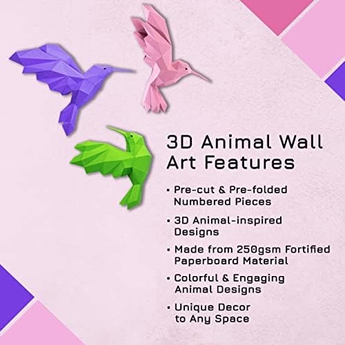 3Д хартија животински wallид и уметнички декор - пред -крал и пред -исечен хартија за 3Д комплети за животни - 250 GSM збунет 3D хартија за оригами