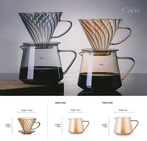 Can's Sur Over Cafe Proceser Set со филтри, стаклено кафе за кафе и стаклено кафе, тенџере со висока отпорна на топлина, V60 Истурете го