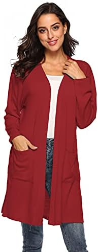 Suique Fall Solid Color Cardigan за жени обичен декоративен џеб со долги ракави, џемпер за џемпер, драпев палто, S-XXL