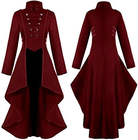 Vezad Store Women'sенски готски палто за палто копче, чипка корсет, опашка гроздобер Прати јакна