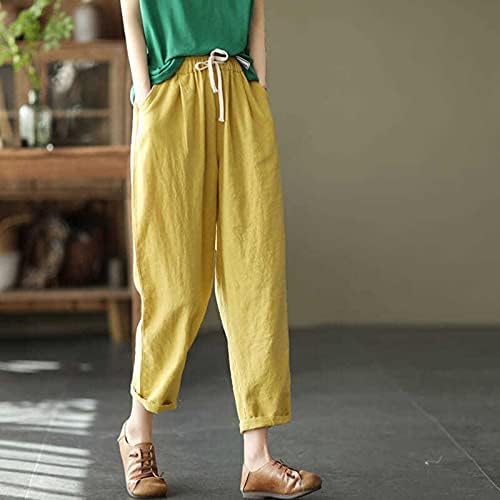 Капри панталони за жени, еластичен харем со висок половината Широк нозе Палацо Капри должина лето трендовски исечени панталони