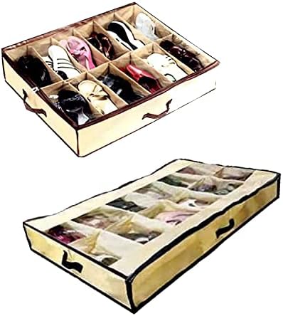 Под креветот со чевли чување и организирање торба мали 12 карирани за женски чевли и детски чевли големи 12 карирани за чевли за возрасни,