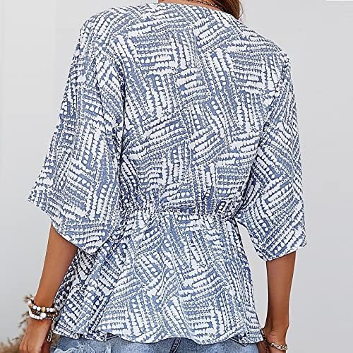 Женски Блузи За Лето 2023 Мода 3 Четвртина Ракав Ретро Круг Вратот Велигден Печатени Лабави Врвови Блуза
