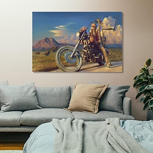 Rucatto Femaleенски моторцикл и орел уметност цртање гроздобер постер платно платно постери и отпечатоци wallидни уметности слики за дневна