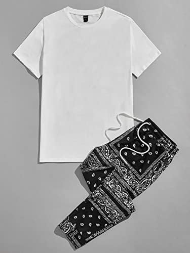 Ојоангл машка облека од 2 парчиња Paisley Print со кратки ракави за кратки ракави и џемпери поставени случајни тренерки