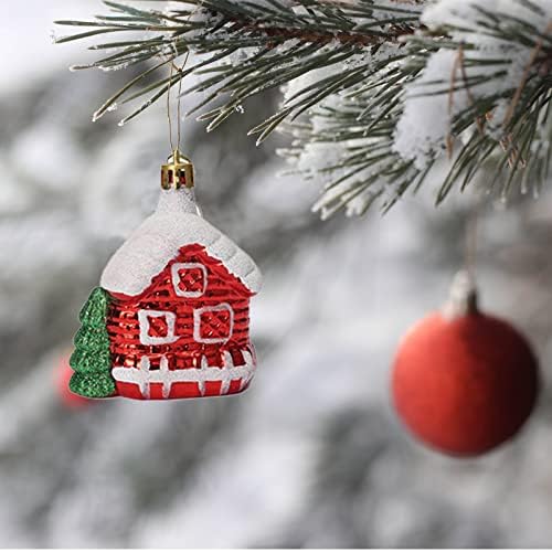Божиќен украс 11 парчиња поставени рачни занаети со висечки прстенести распрскувачки пластични украси bellвона, бонбони, форми на Дедо