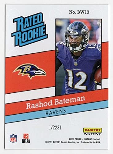 Rashod BatemanRC 2021 Panini Instant Recated Retocie Retro /2231BW13 Rookie Ravens Cond NFL фудбал