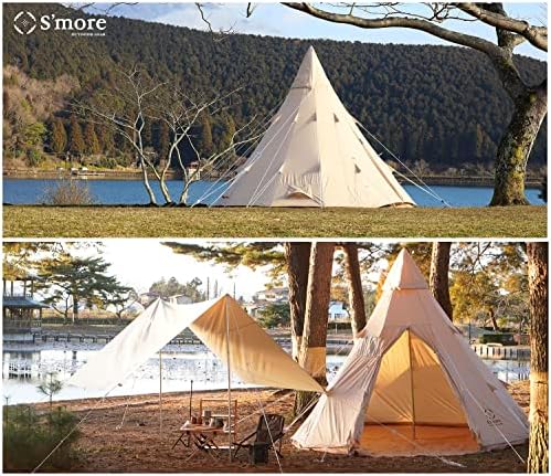 S'more Tippo 4-6 лице памучно платно шатор, простран ентериер и водоотпорен дизајн на дишење, 4 сезонски луксузни залепени шатори водоотпорни