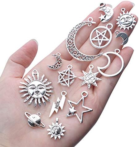 69 Парчиња Античка Сребрена Легура Месечина Ѕвезда Сонце Шарми Приврзоци Небесни Приврзоци Наоди За Накит За Изработка На Накит Од