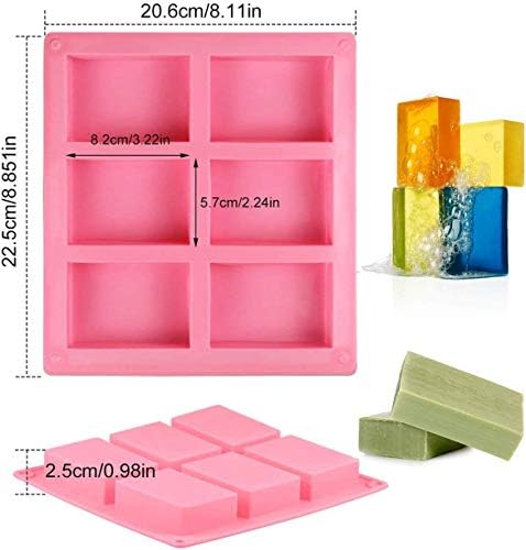 Lonyi 4 пакет 6 шуплина правоаголник силиконски сапун калапи DIY рачно изработен сапун од сапун