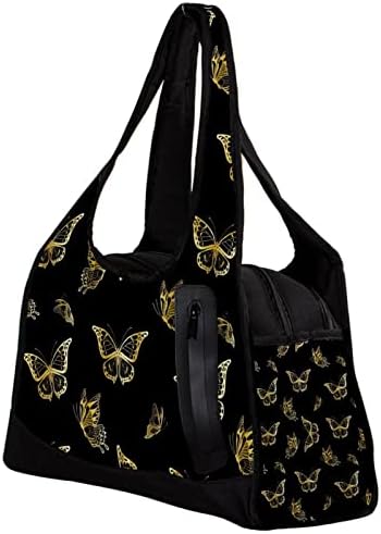 Златна Пеперутка На Црно Патување Торба За Спортска Теретана Торба За Викенд Преку Ноќ Торба За Жени Мажи