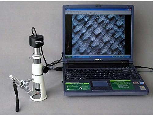 АМСКОПЕ H250-8M Дигитален рачен штанд за мерење на микроскоп, зголемување од 20x и 50x, видно поле од 17мм, вклучува светло за пенкало, 8MP