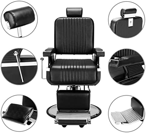 Фризер за фризури Mgwye, стол за столче за фризури, ротирачки и подигнување, спуштено лесно избришано црно