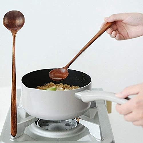 Долги лажици дрвени, долги рачки дрвени дрвени, 9,84 инчи, лажици за супа од корејски стил за мешање на супа за готвење мешање